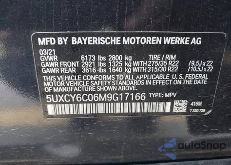 2021 BMW X6 xDrive40I z USA, uszkodzony, nr VIN 5UXCY6C06M9G17166